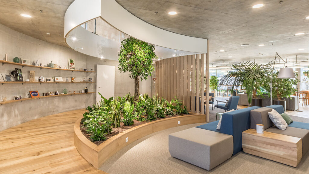 Modern biophilic interior design with indoor plants