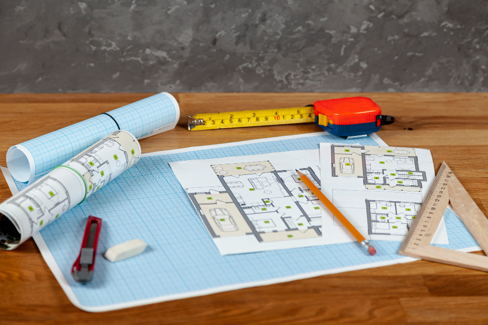 Architectural house floor plans with measurement tools: Home-building mistakes