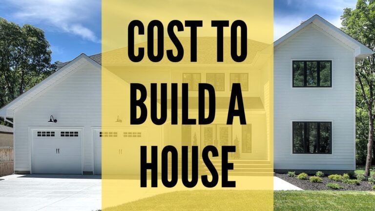 Modern white house exterior with text overlay 'Cost to Build a House' highlighting home construction expenses