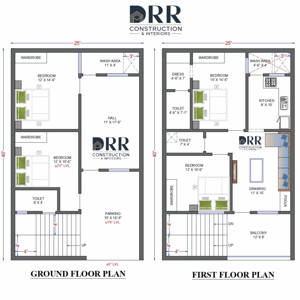 Construction Company in Hyderabad Detailed home design blueprint prepared by DRR Constructions 