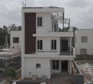 Modern house under construction by DRR Constructions in Hyderabad